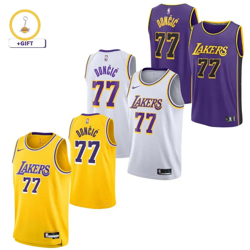 Luka Dončić Los Angeles Lakers Nike Unisex Swingman Jersey - Icon Edition - Gol, Purple, White
