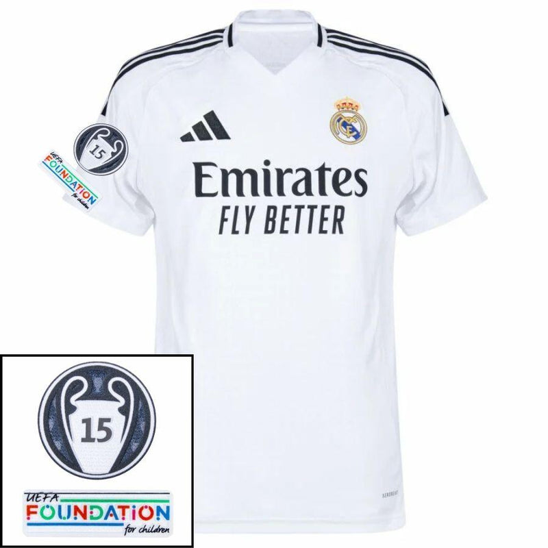 Real Madrid Home Fan Jersey 2024/25 Patches UCL UEFA Foundation (Official Printing)