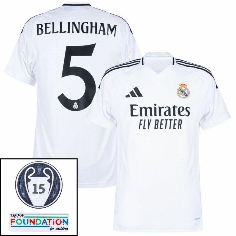 Real Madrid Home Fan Jersey 2024/25 Patches UCL UEFA Foundation (Official Printing)
