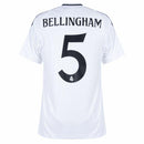 Real Madrid Bellingham 5 Home Fan Jersey 2024/25 Patches UCL UEFA Foundation (Official Printing)