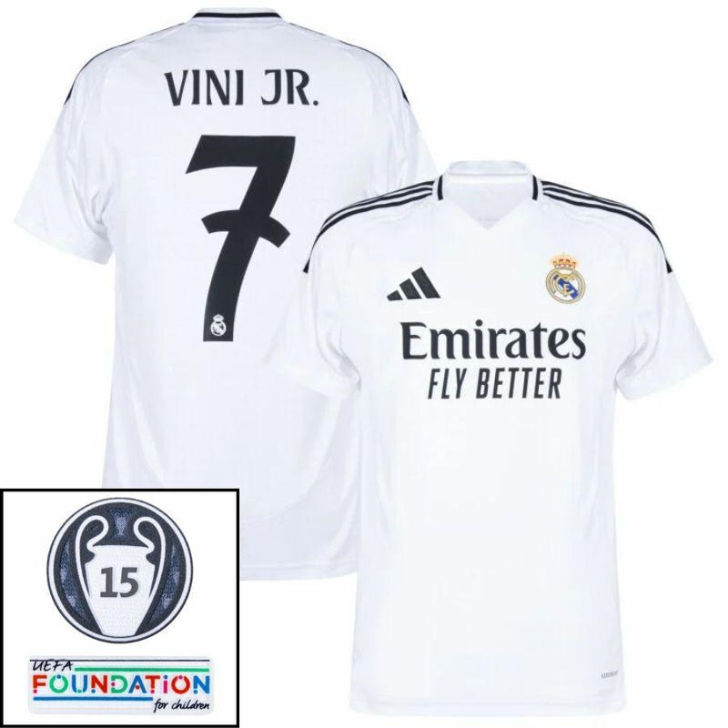 Real Madrid Vini JR. 7 Home Fan Jersey 2024/25 Patches UCL UEFA Foundation (Official Printing)