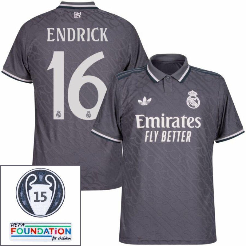 Real Madrid Endrick 16 Third Fan Jersey 2024/25 Patches UCL UEFA Foundation (Official Printing)