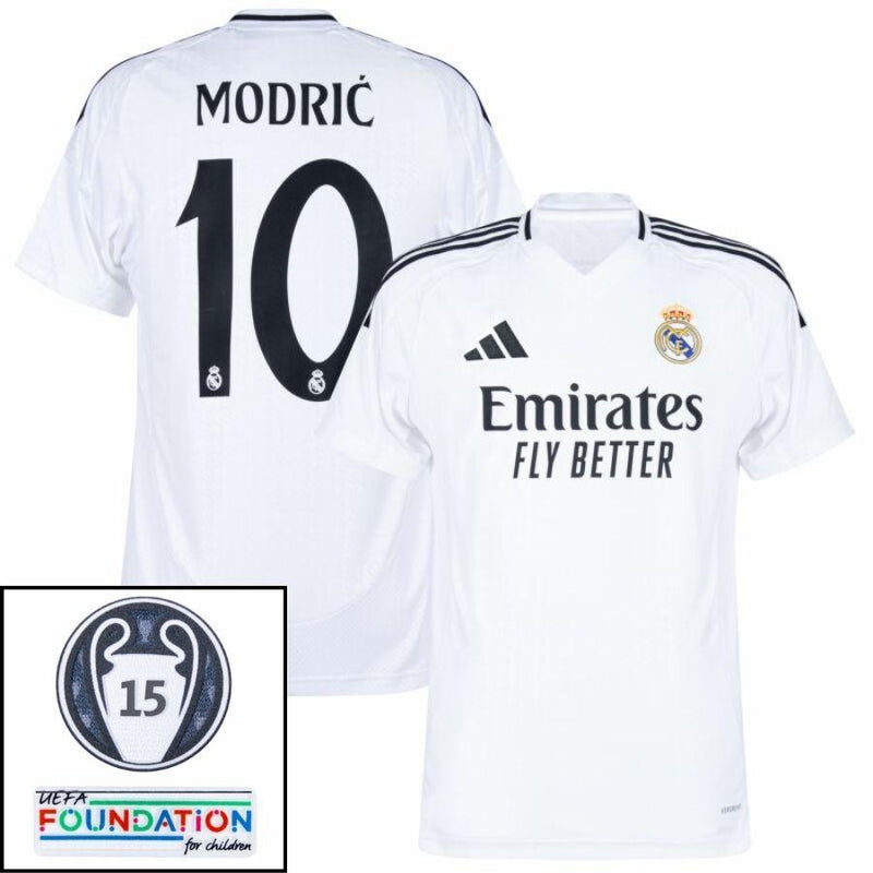 Real Madrid Modric 10 Home Fan Jersey 2024/25 Patches UCL UEFA Foundation (Official Printing)