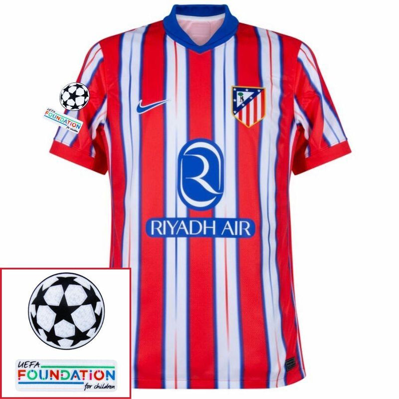 Atlético Madrid Griezmann 7 Home Fan Jersey 2024/25 Patches UCL UEFA Foundation (Official Printing)