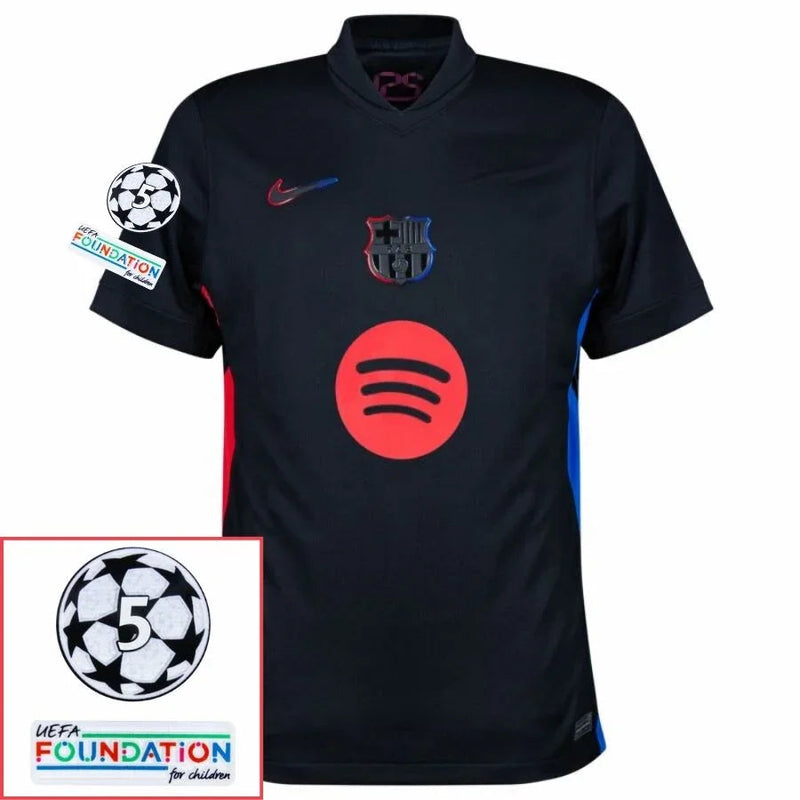 Barcelona Raphinha 11 Away Fan Jersey 2024/25 Patches UCL UEFA Foundation (Official Printing)