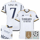 Real Madrid Home Fan Jersey 2023/24 Vini Jr. 7 Patch FIFA WCC Patch UCL UEFA Foundation Patches
