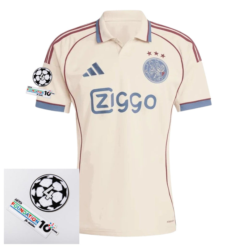 Ajax Amsterdam Third Fan Jersey 2025/26 Patches UCL + 10th Anniversary UEFA Foundation