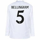 Real Madrid Bellingham 5 Home Fan Jersey Long Sleeve 2024/25 Patches UCL UEFA Foundation (Official Printing)