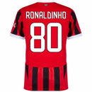 AC Milan Ronaldinho 80 Home Fan Jersey 2024/25 Patches UCL UEFA Foundation (Official Printing)