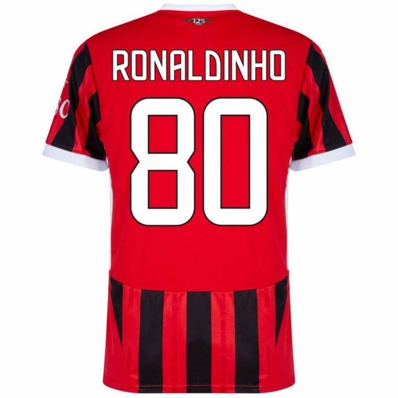 AC Milan Ronaldinho 80 Home Fan Jersey 2024/25 Patches UCL UEFA Foundation (Official Printing)